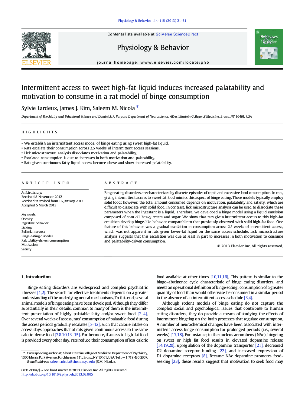 Intermittent access to sweet high-fat liquid induces increased palatability and motivation to consume in a rat model of binge consumption