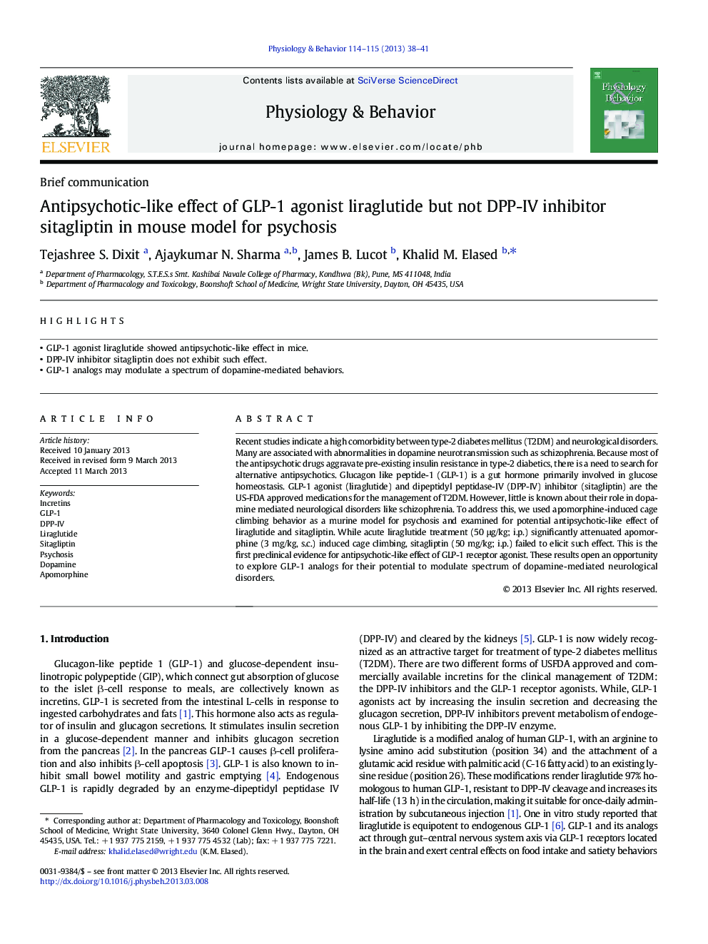 Antipsychotic-like effect of GLP-1 agonist liraglutide but not DPP-IV inhibitor sitagliptin in mouse model for psychosis