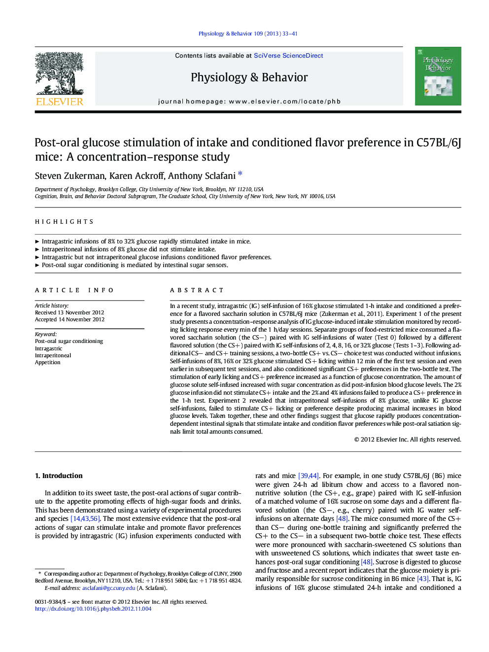 Post-oral glucose stimulation of intake and conditioned flavor preference in C57BL/6J mice: A concentration–response study