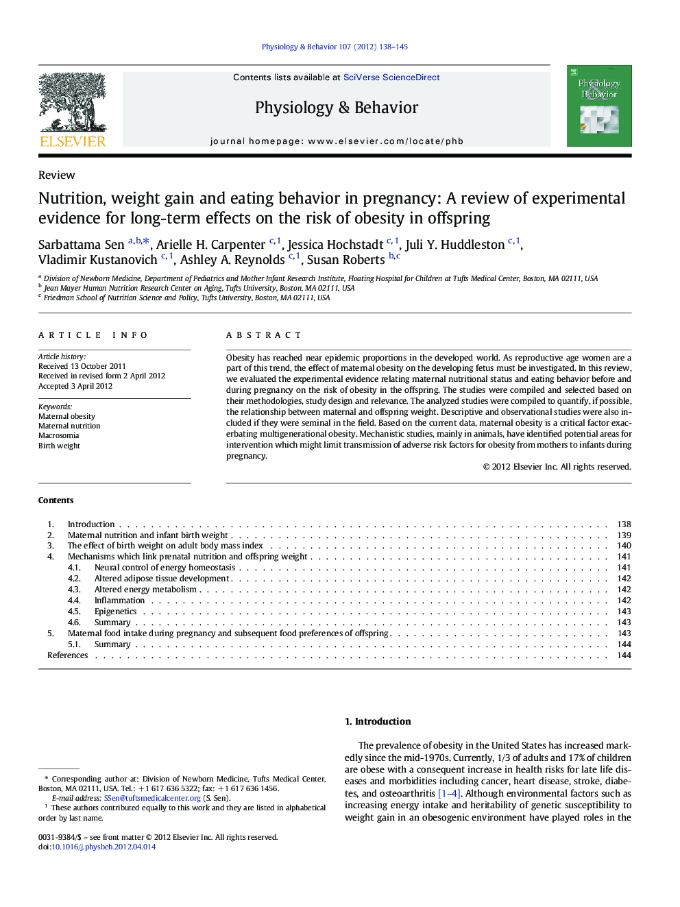 Nutrition, weight gain and eating behavior in pregnancy: A review of experimental evidence for long-term effects on the risk of obesity in offspring