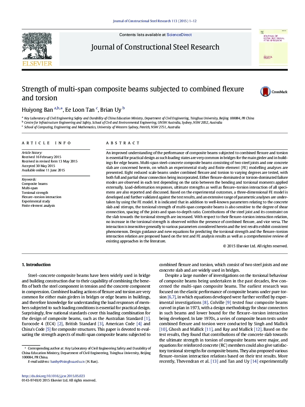 Strength of multi-span composite beams subjected to combined flexure and torsion