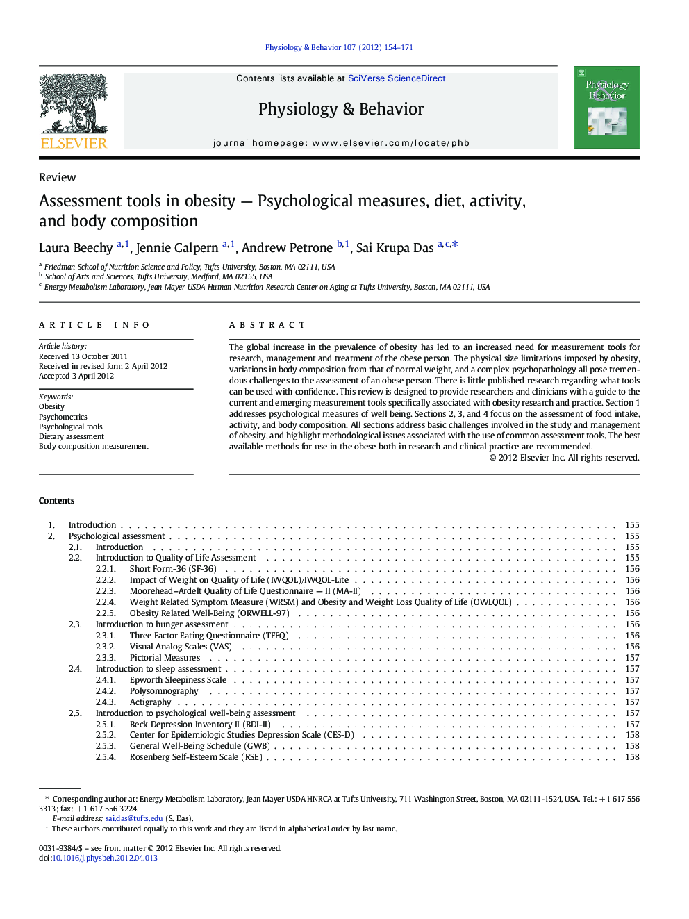 Assessment tools in obesity — Psychological measures, diet, activity, and body composition