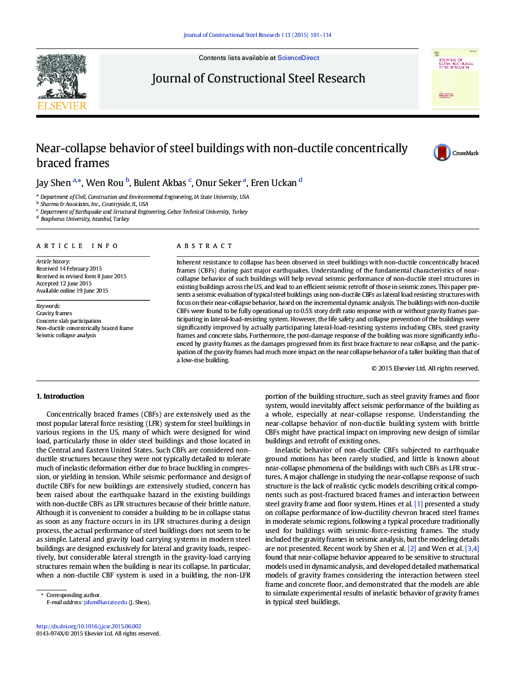 Near-collapse behavior of steel buildings with non-ductile concentrically braced frames