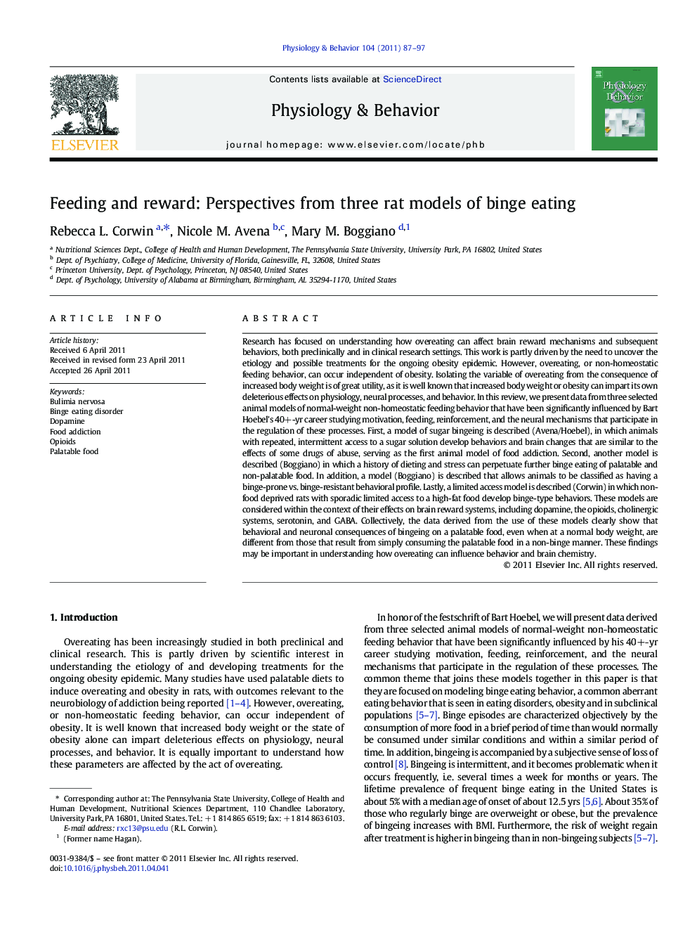 Feeding and reward: Perspectives from three rat models of binge eating