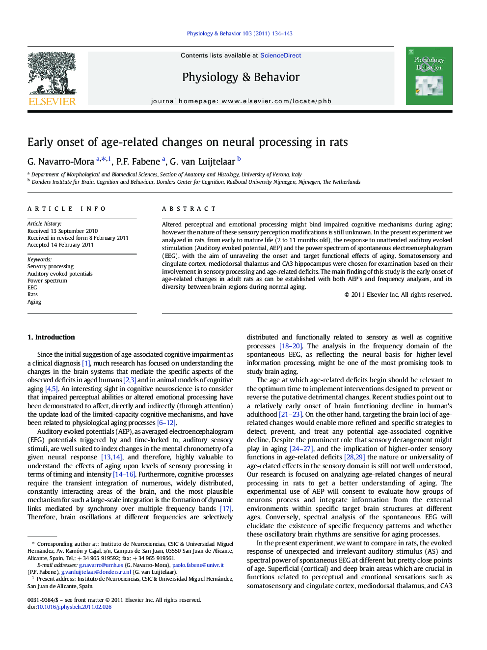 Early onset of age-related changes on neural processing in rats