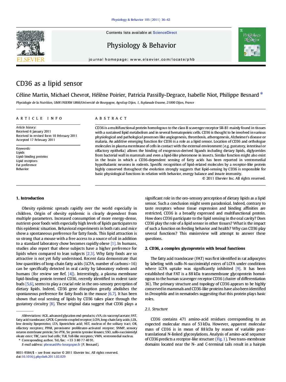 CD36 as a lipid sensor