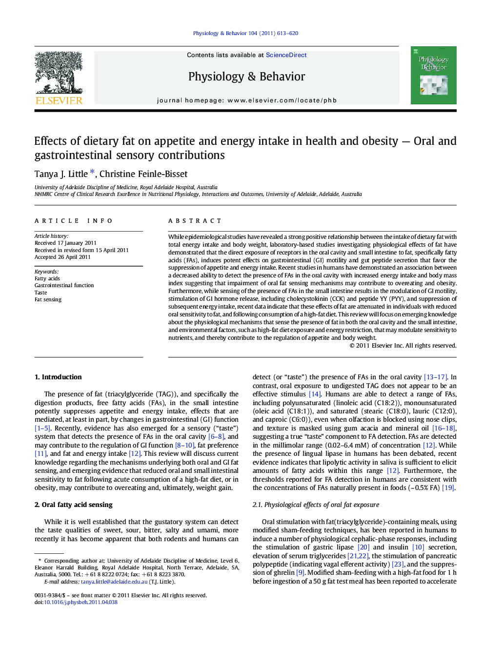 Effects of dietary fat on appetite and energy intake in health and obesity — Oral and gastrointestinal sensory contributions