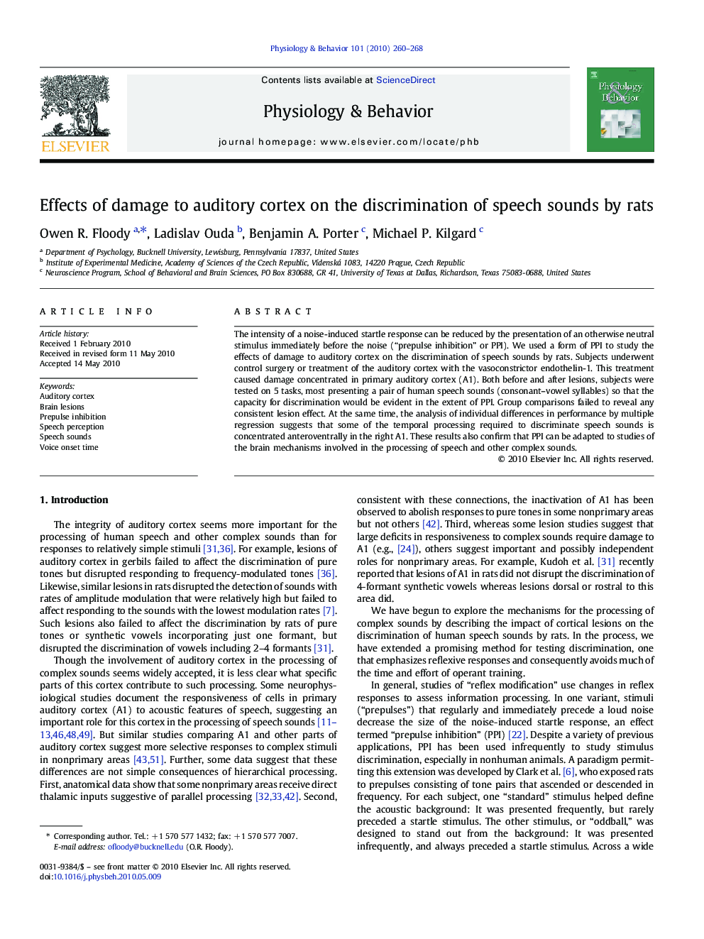 Effects of damage to auditory cortex on the discrimination of speech sounds by rats