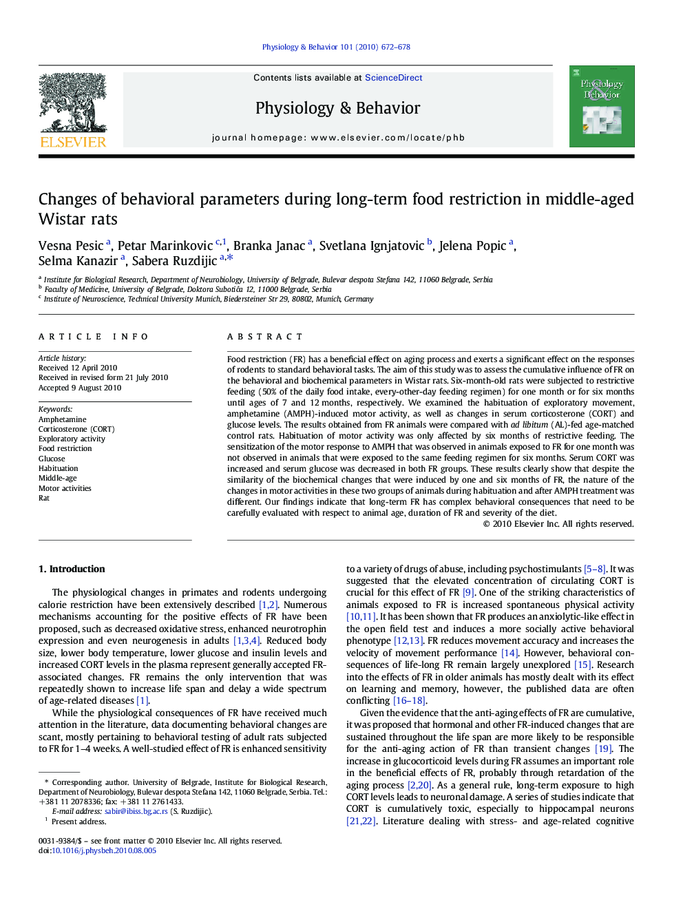 Changes of behavioral parameters during long-term food restriction in middle-aged Wistar rats