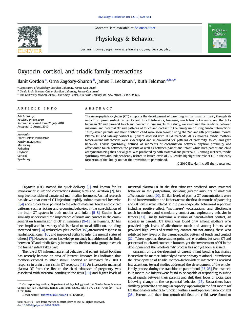 عکس صفحه اول مقاله: Oxytocin, cortisol, and triadic family interactions Oxytocin, cortisol, and triadic family interactions