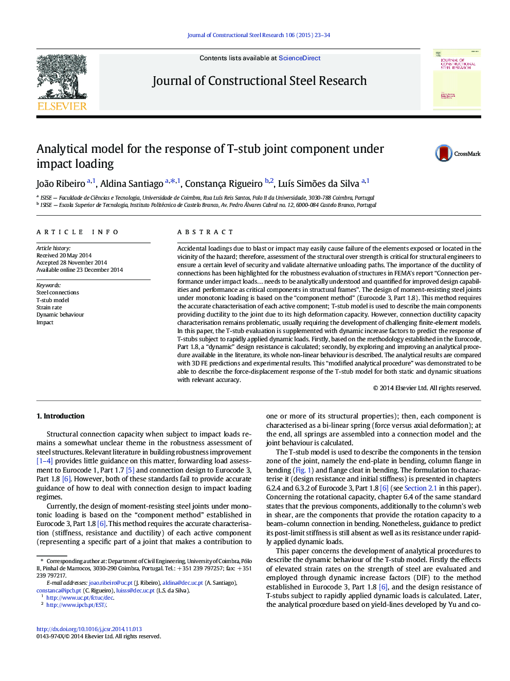 Analytical model for the response of T-stub joint component under impact loading