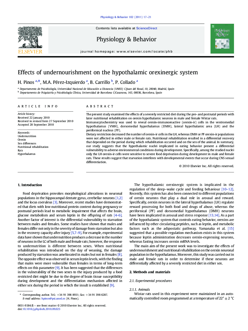 Effects of undernourishment on the hypothalamic orexinergic system