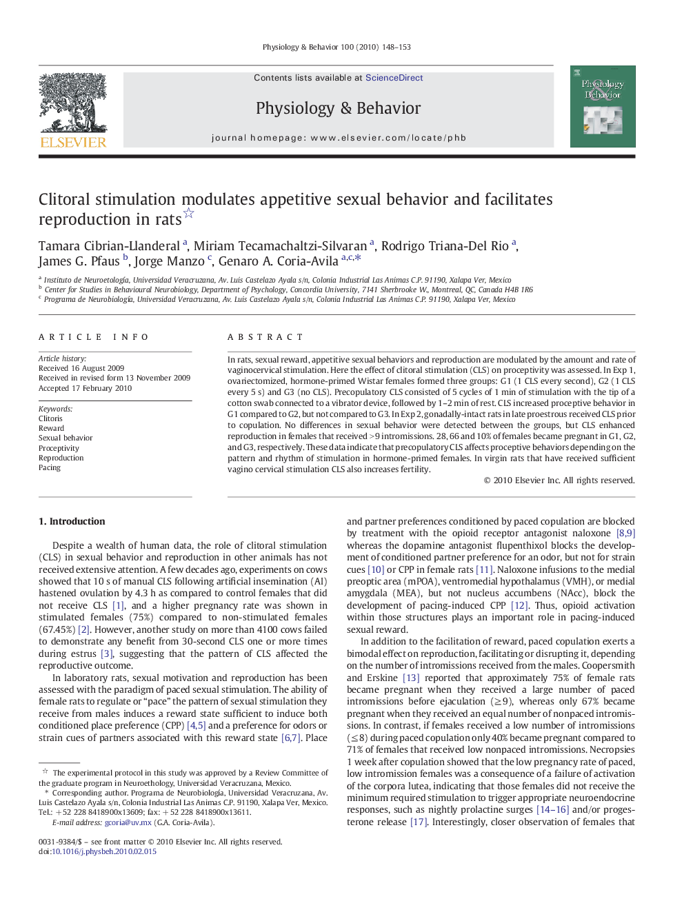 Clitoral stimulation modulates appetitive sexual behavior and facilitates reproduction in rats 