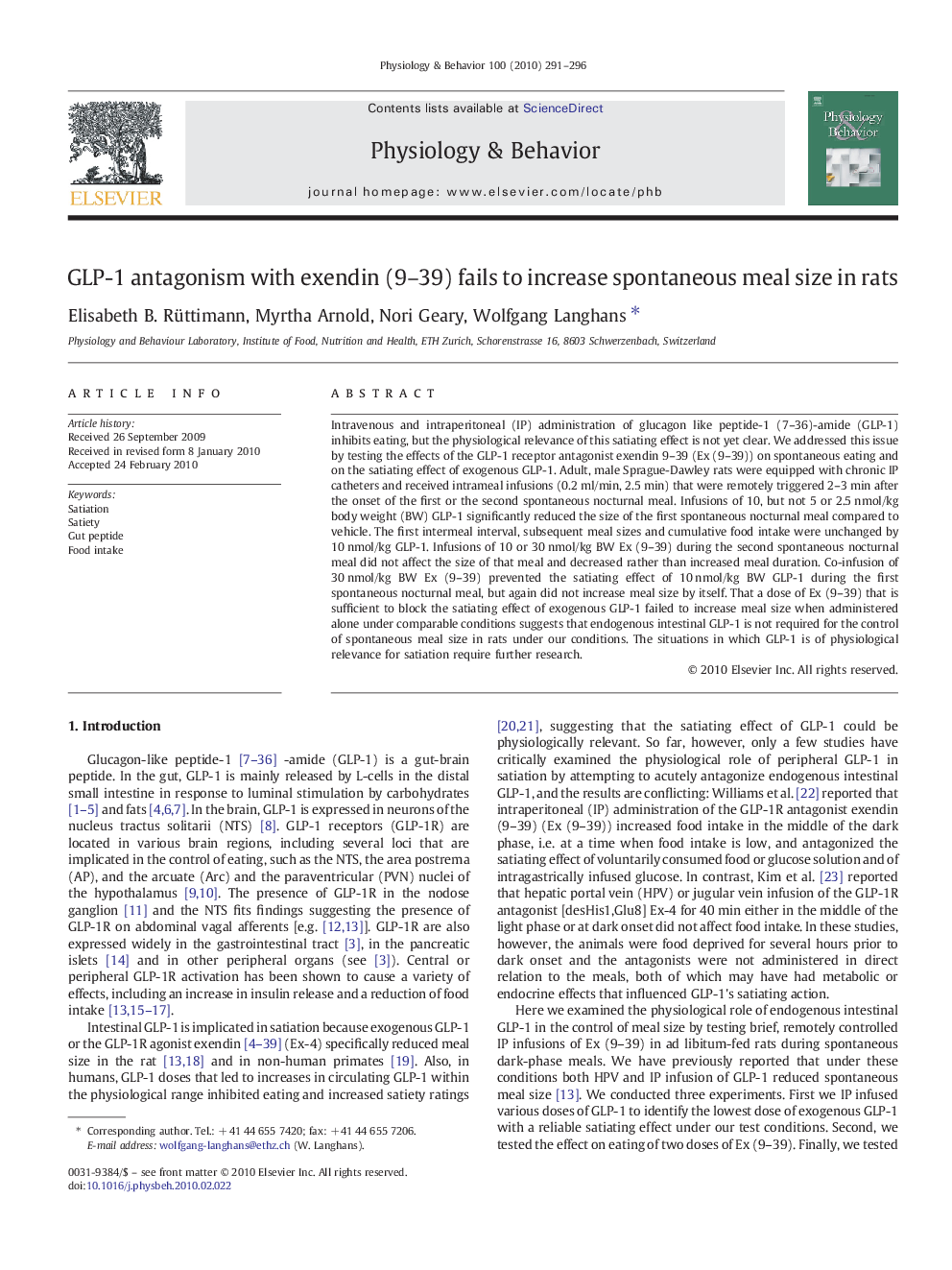 GLP-1 antagonism with exendin (9–39) fails to increase spontaneous meal size in rats