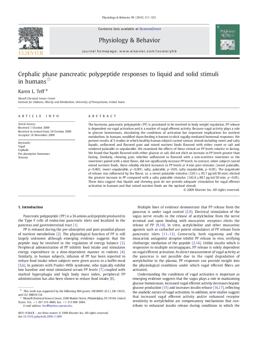 Cephalic phase pancreatic polypeptide responses to liquid and solid stimuli in humans 