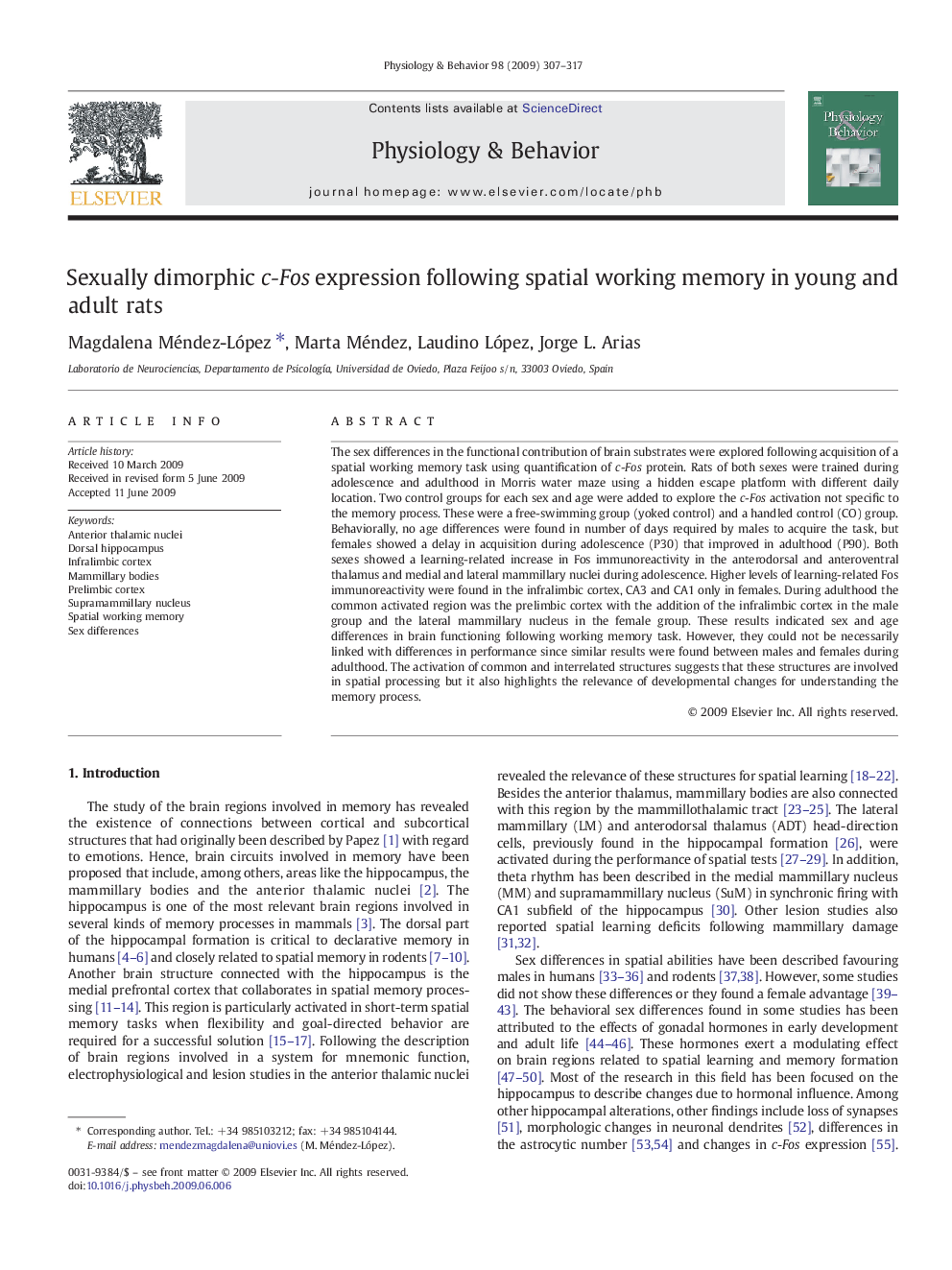 Sexually dimorphic c-Fos expression following spatial working memory in young and adult rats