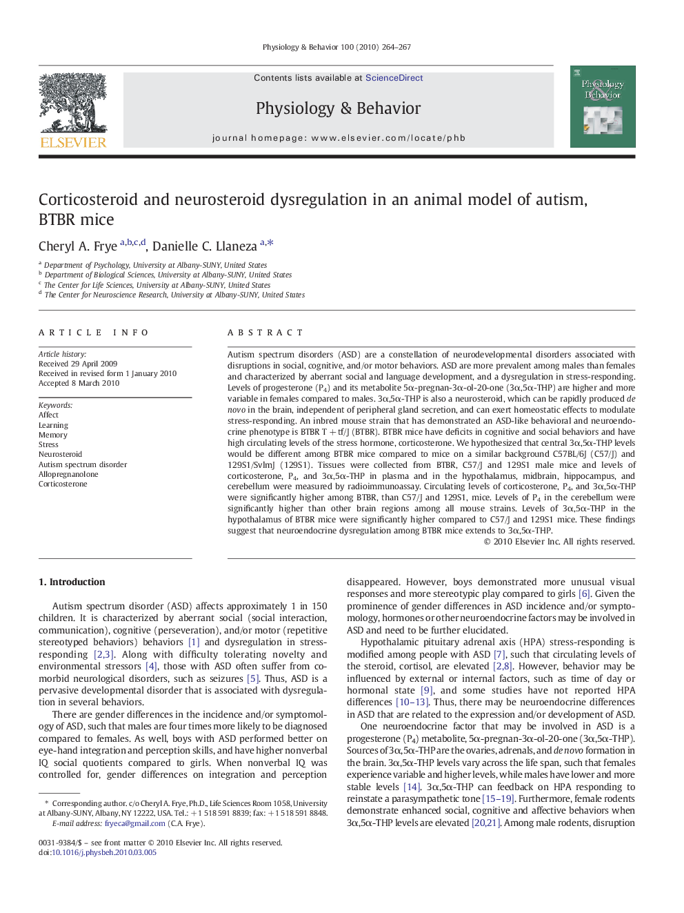 Corticosteroid and neurosteroid dysregulation in an animal model of autism, BTBR mice