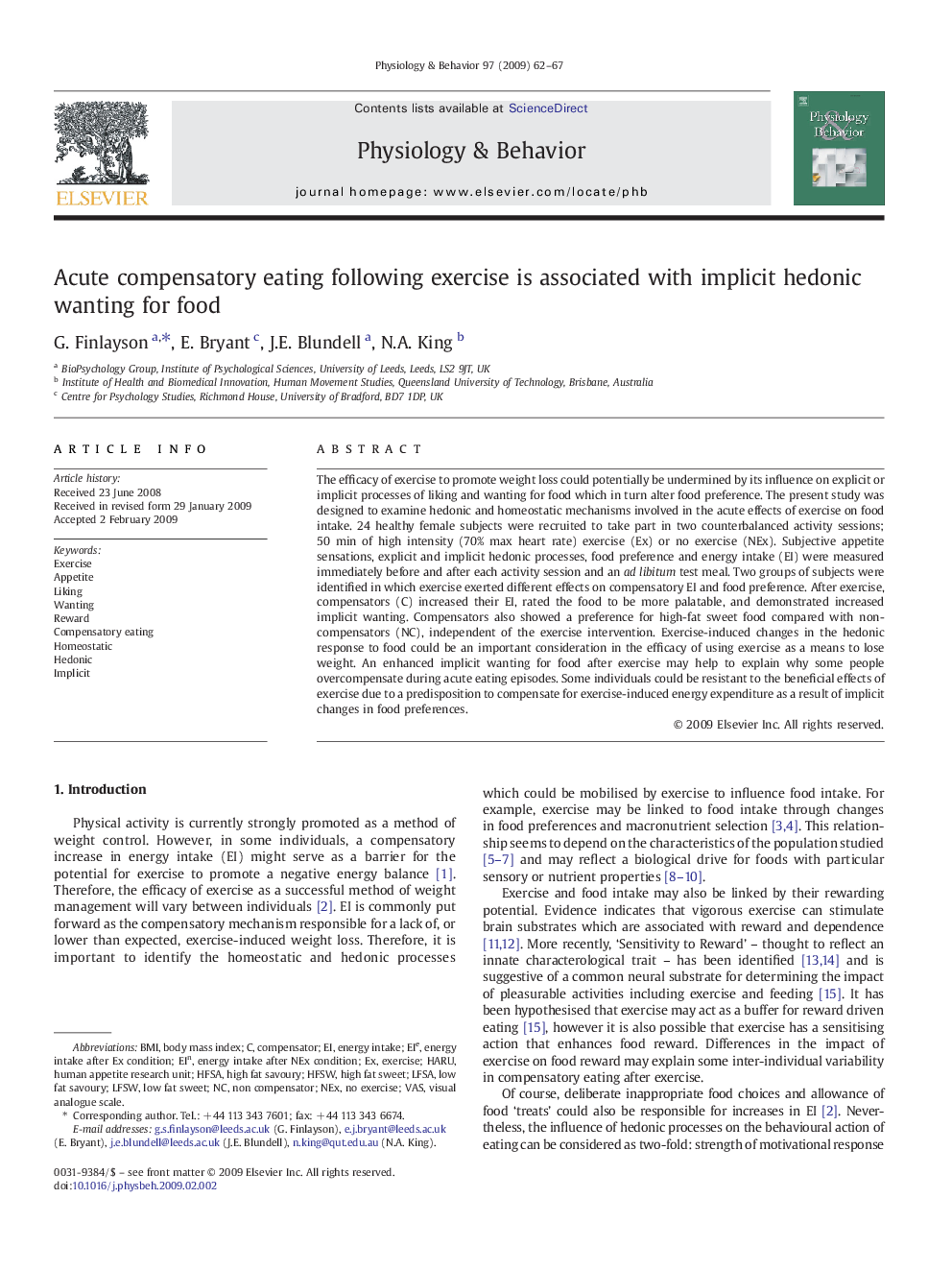 Acute compensatory eating following exercise is associated with implicit hedonic wanting for food