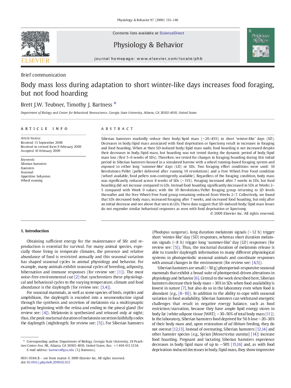 Body mass loss during adaptation to short winter-like days increases food foraging, but not food hoarding