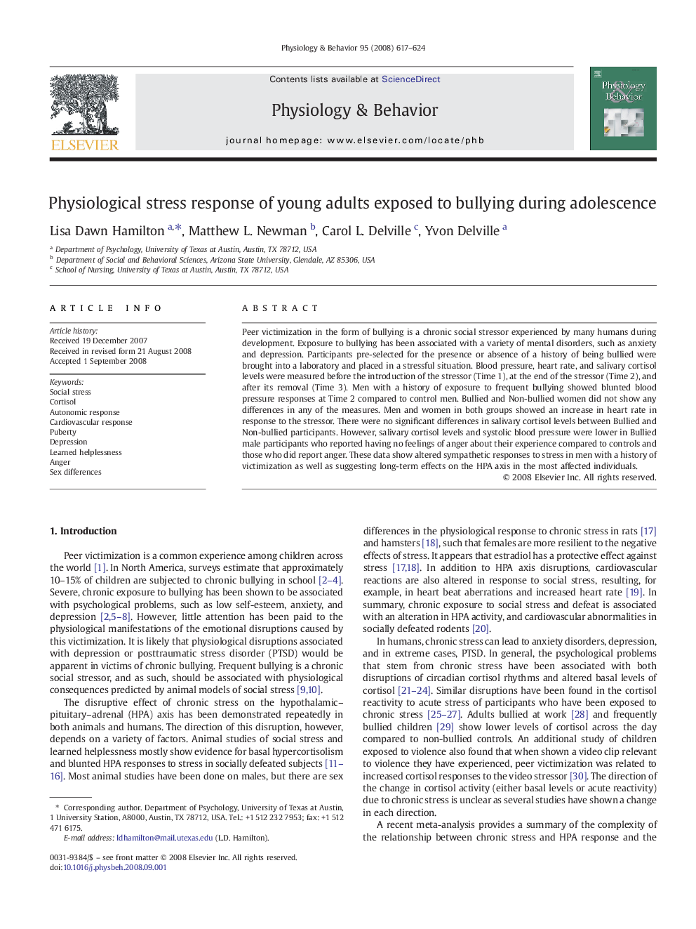 Physiological stress response of young adults exposed to bullying during adolescence