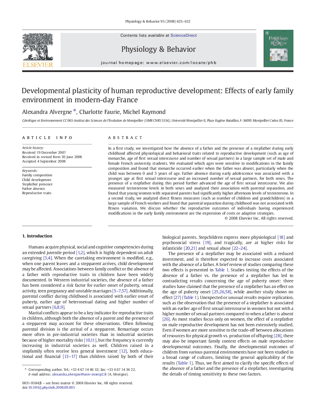 Developmental plasticity of human reproductive development: Effects of early family environment in modern-day France