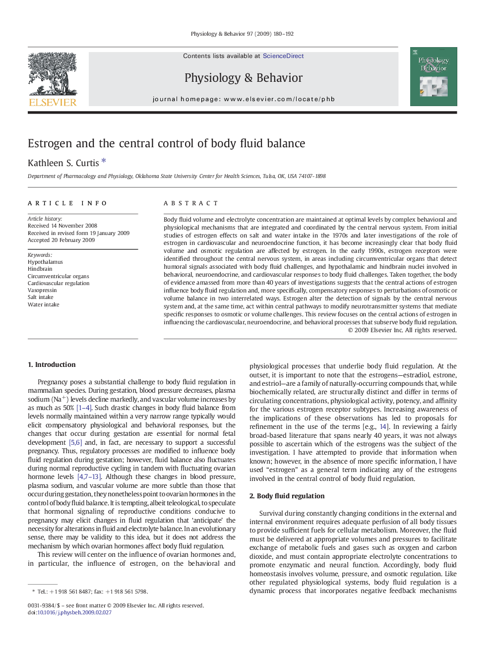 Estrogen and the central control of body fluid balance