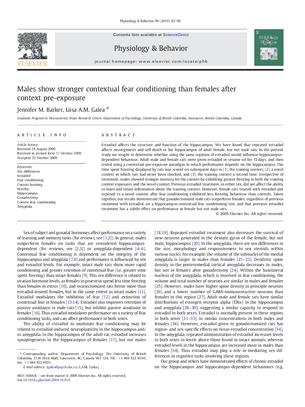 Males show stronger contextual fear conditioning than females after context pre-exposure