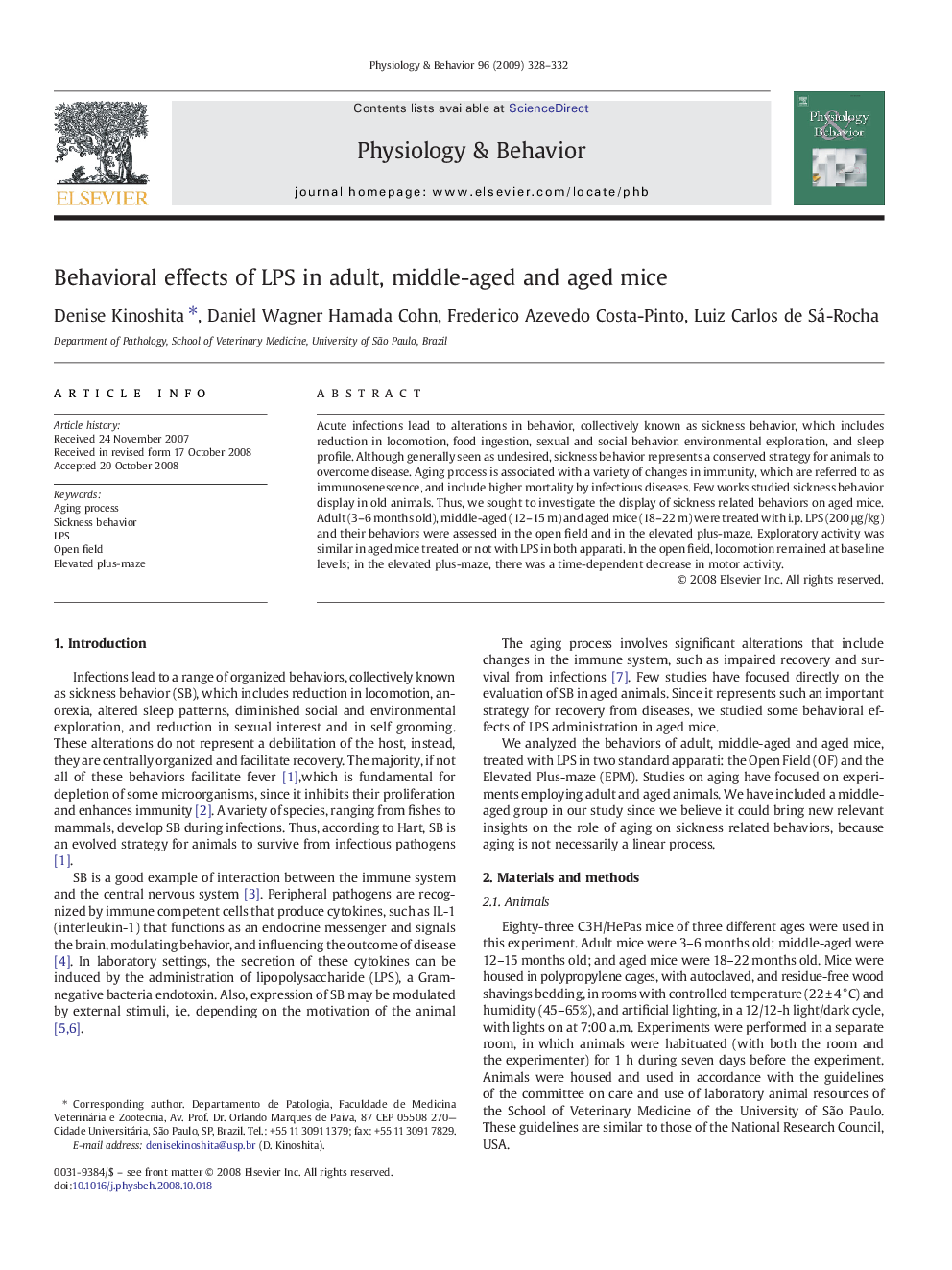 Behavioral effects of LPS in adult, middle-aged and aged mice