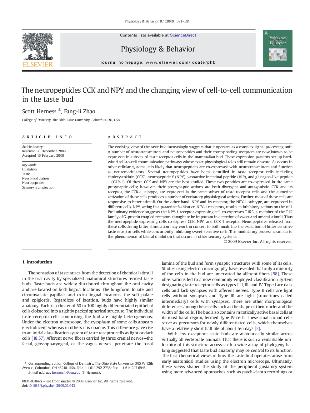 The neuropeptides CCK and NPY and the changing view of cell-to-cell communication in the taste bud