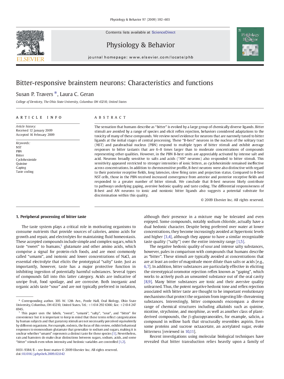 Bitter-responsive brainstem neurons: Characteristics and functions