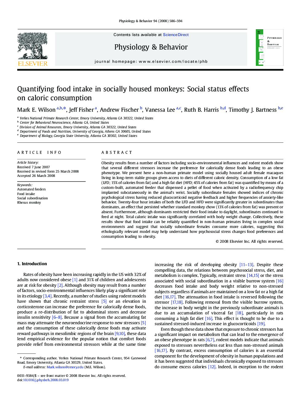 Quantifying food intake in socially housed monkeys: Social status effects on caloric consumption