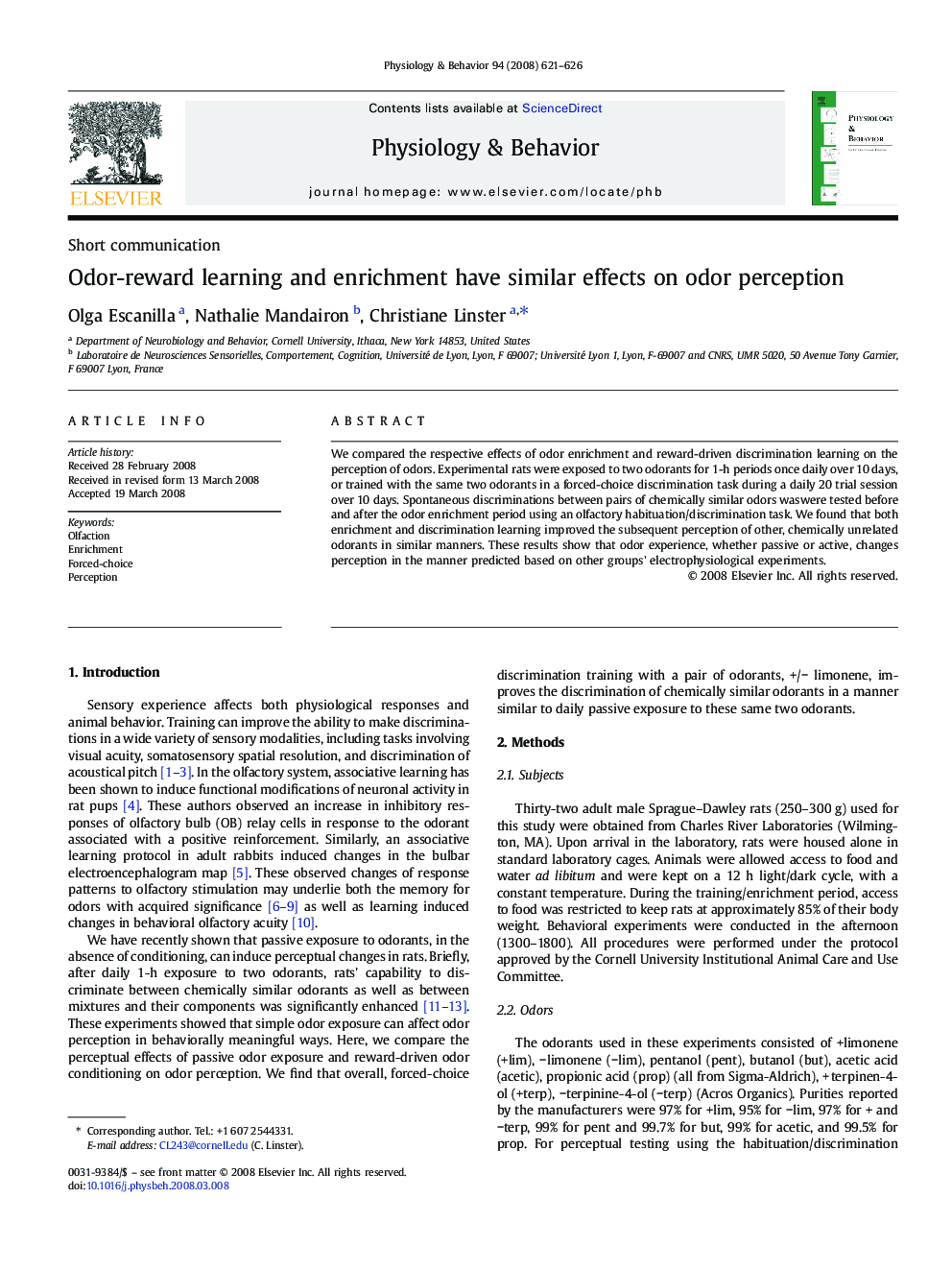 Odor-reward learning and enrichment have similar effects on odor perception