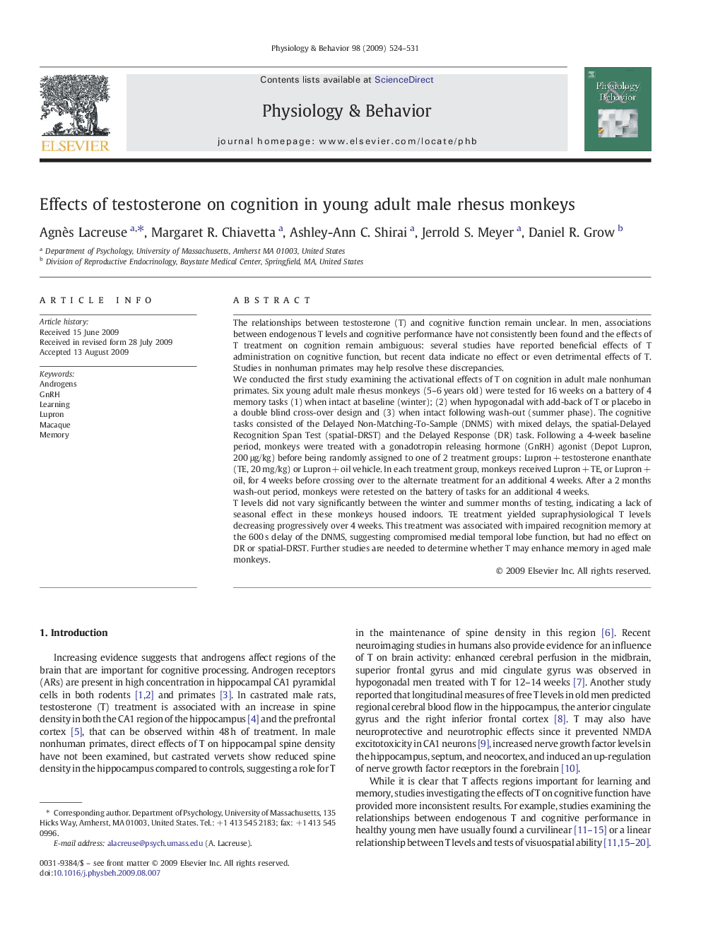 Effects of testosterone on cognition in young adult male rhesus monkeys