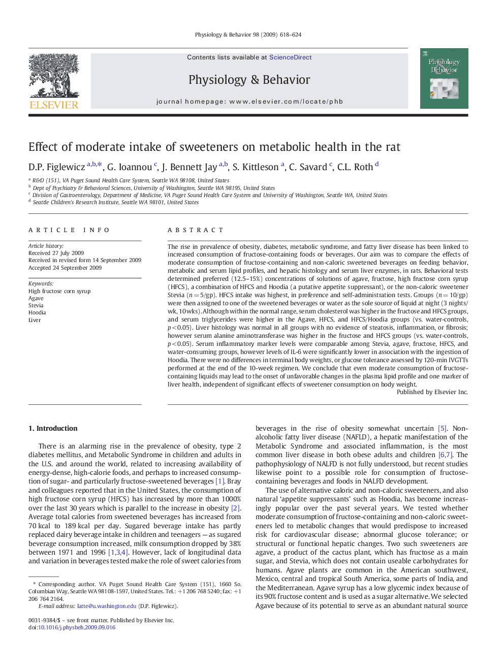 Effect of moderate intake of sweeteners on metabolic health in the rat