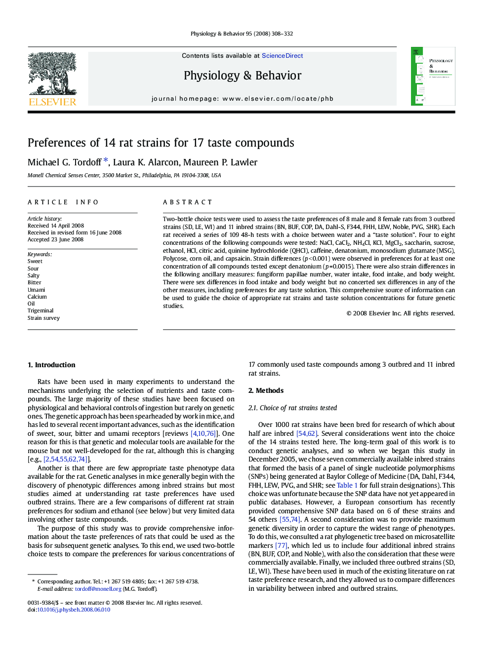 Preferences of 14 rat strains for 17 taste compounds