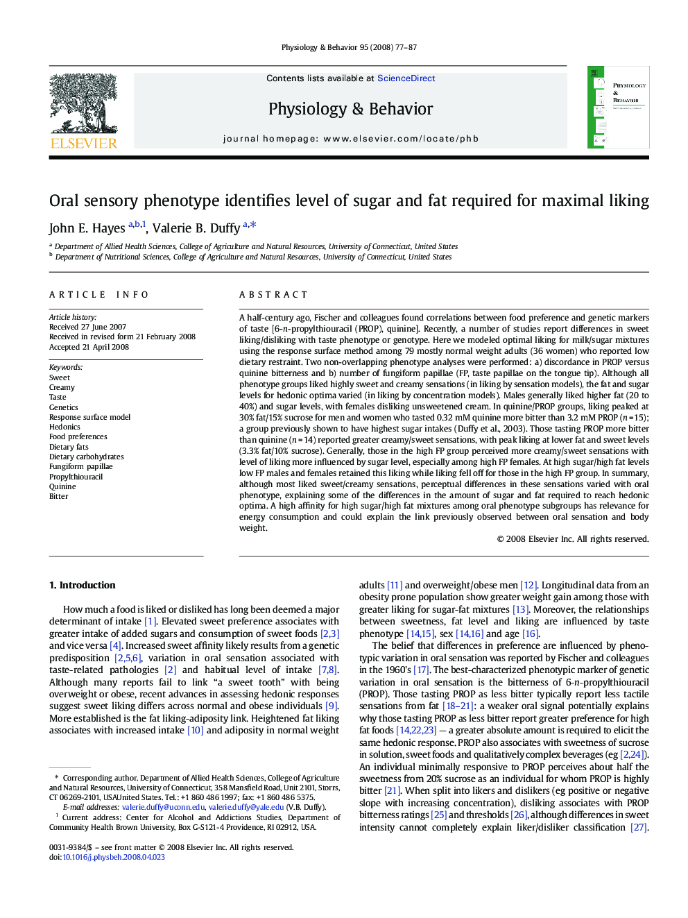 Oral sensory phenotype identifies level of sugar and fat required for maximal liking