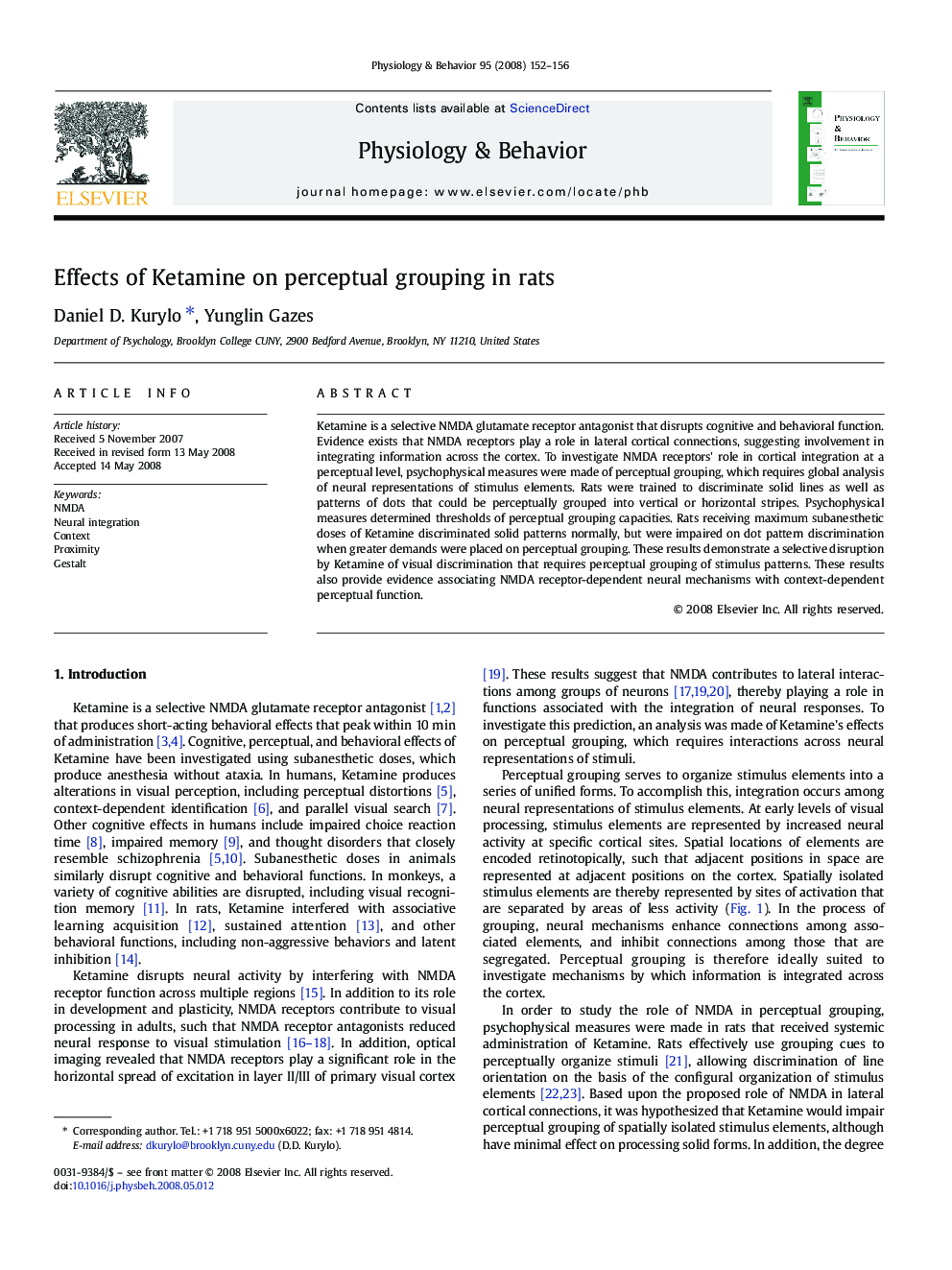 Effects of Ketamine on perceptual grouping in rats