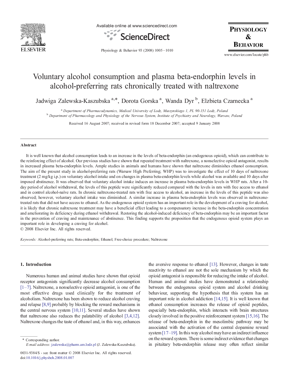 Voluntary alcohol consumption and plasma beta-endorphin levels in alcohol-preferring rats chronically treated with naltrexone