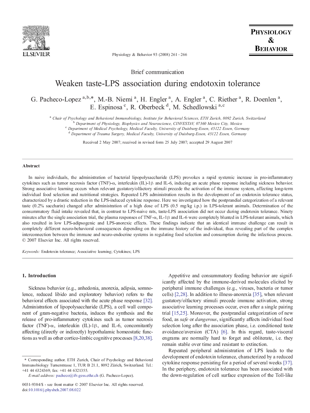 Weaken taste-LPS association during endotoxin tolerance