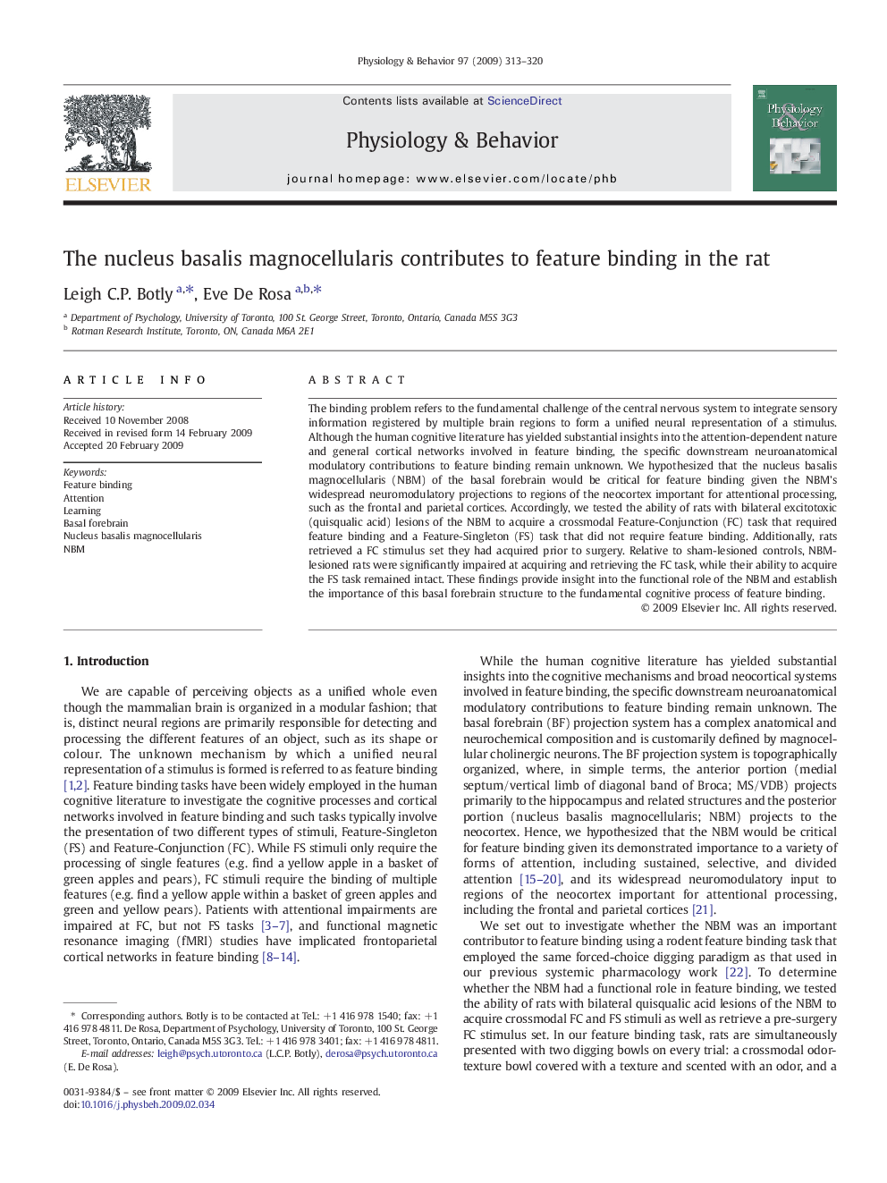 The nucleus basalis magnocellularis contributes to feature binding in the rat