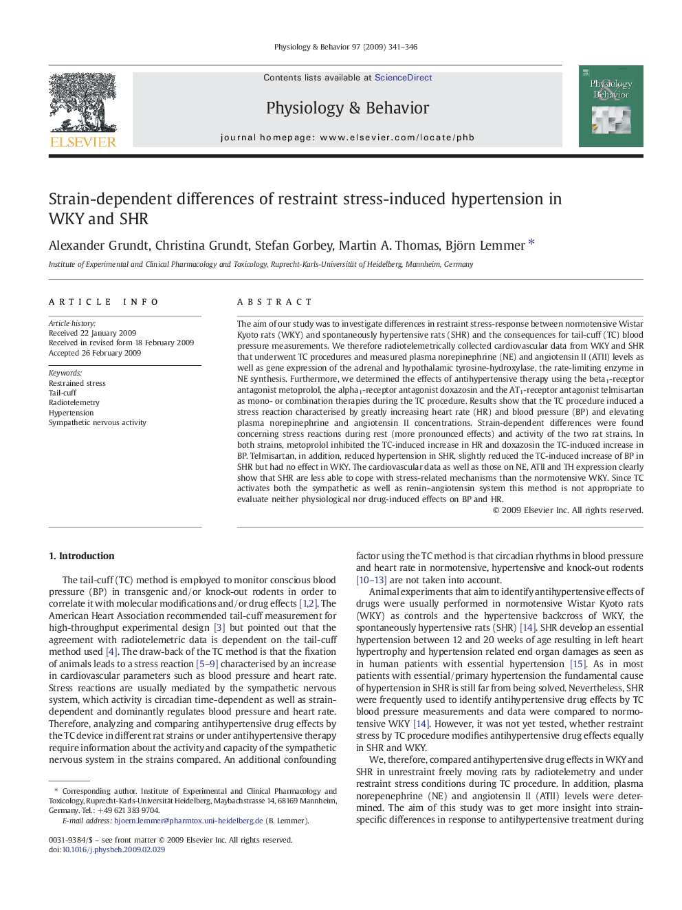 Strain-dependent differences of restraint stress-induced hypertension in WKY and SHR