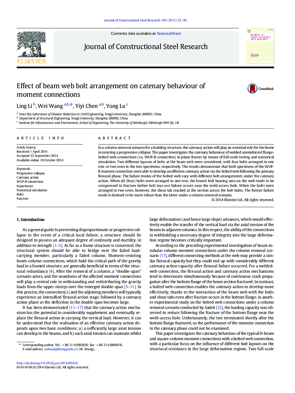 Effect of beam web bolt arrangement on catenary behaviour of moment connections