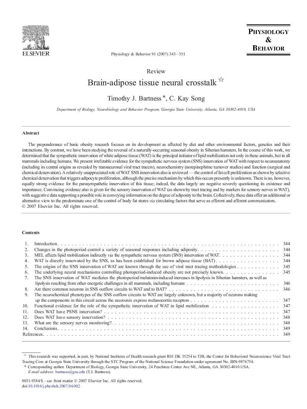 Brain-adipose tissue neural crosstalk 