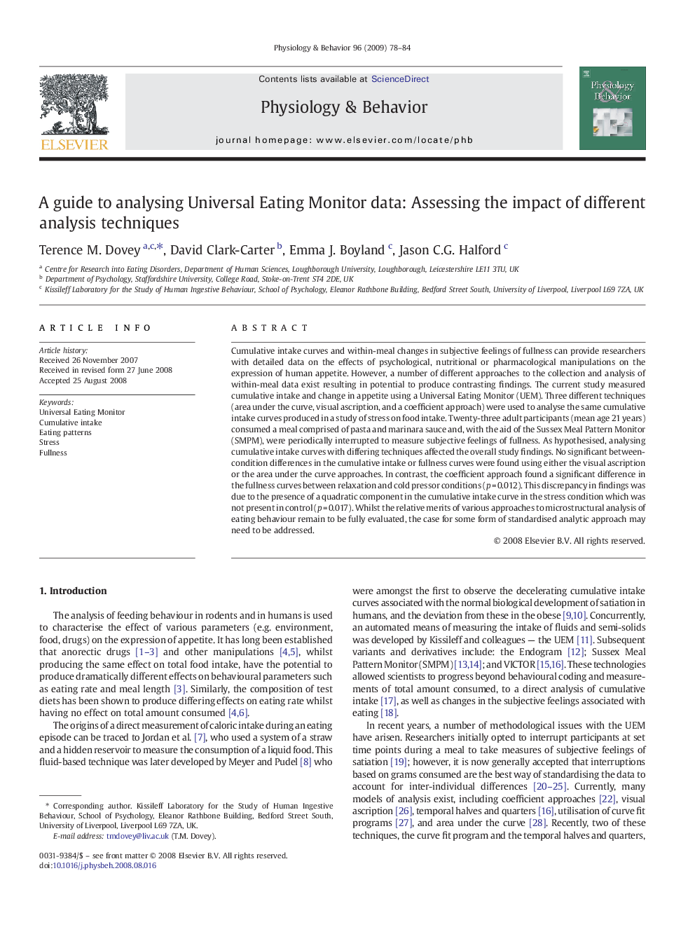 A guide to analysing Universal Eating Monitor data: Assessing the impact of different analysis techniques