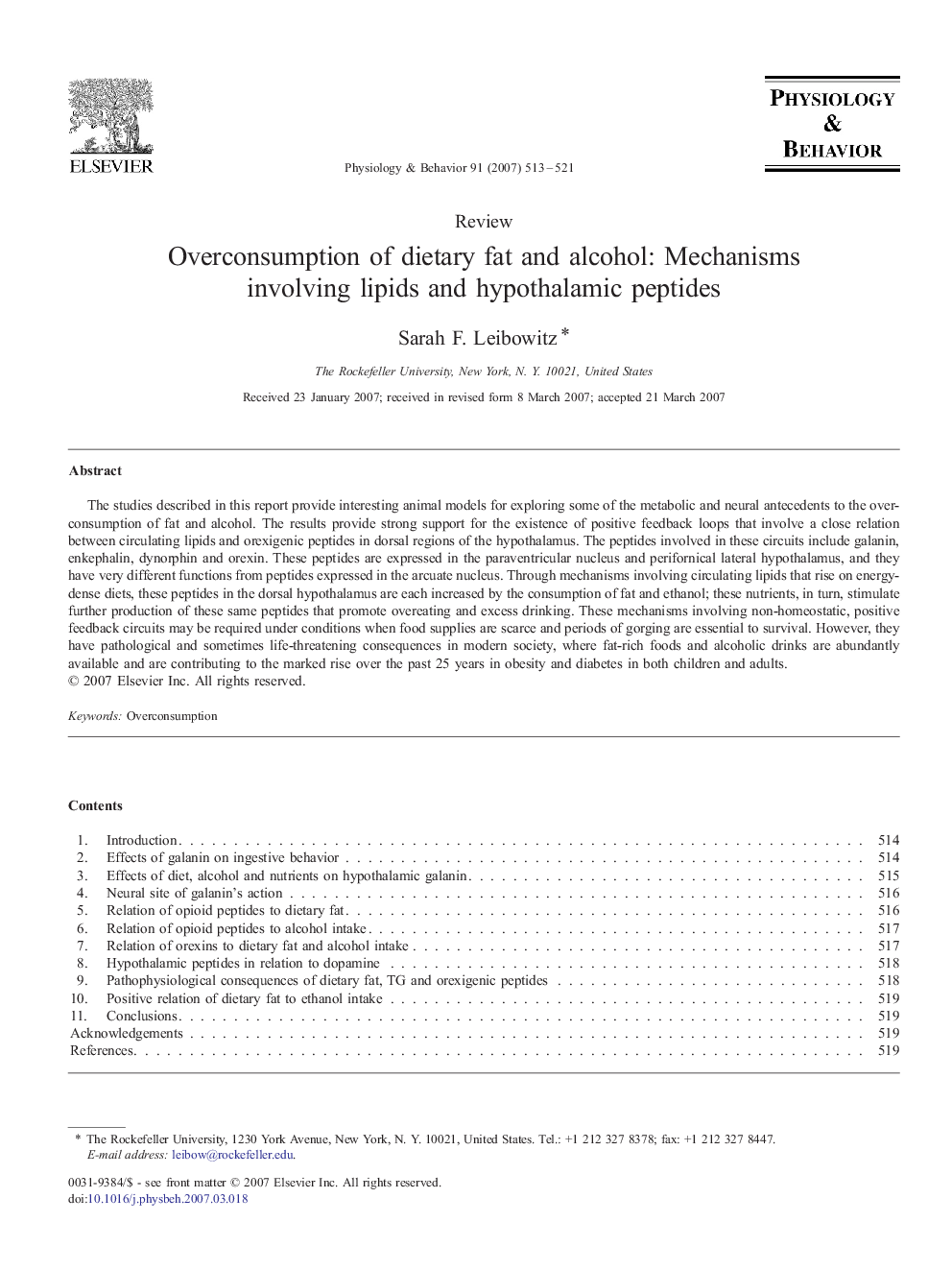 Overconsumption of dietary fat and alcohol: Mechanisms involving lipids and hypothalamic peptides