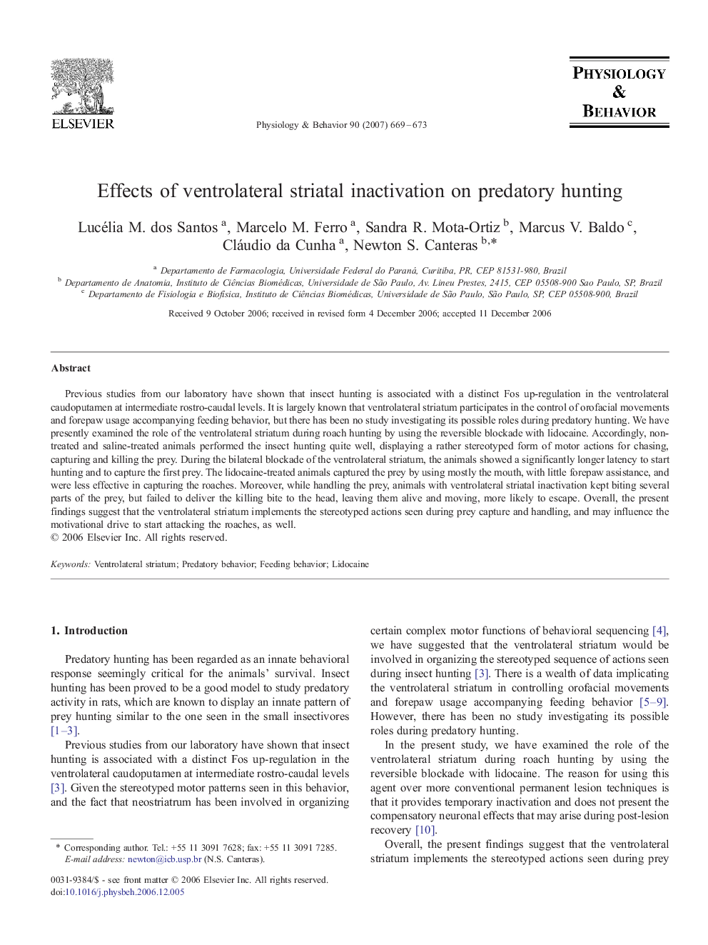 Effects of ventrolateral striatal inactivation on predatory hunting