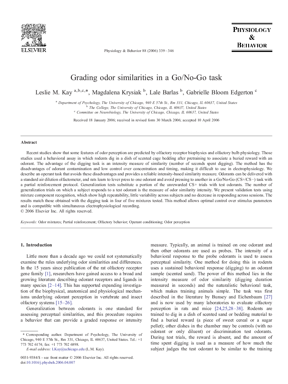 Grading odor similarities in a Go/No-Go task