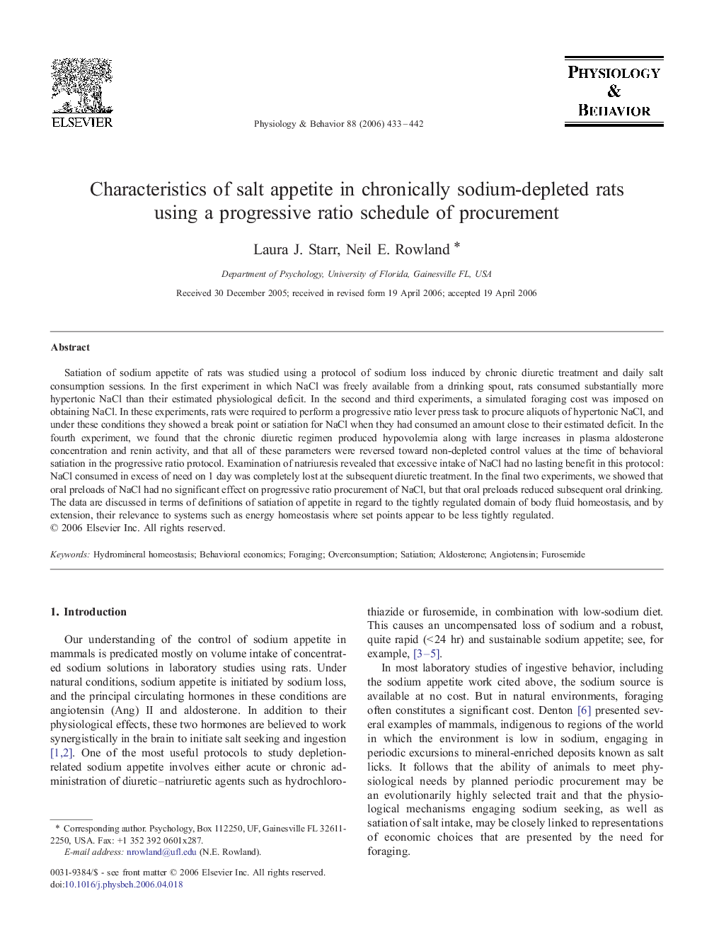 Characteristics of salt appetite in chronically sodium-depleted rats using a progressive ratio schedule of procurement