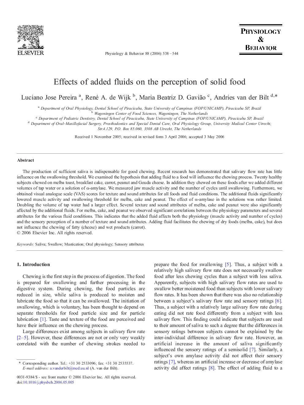 Effects of added fluids on the perception of solid food