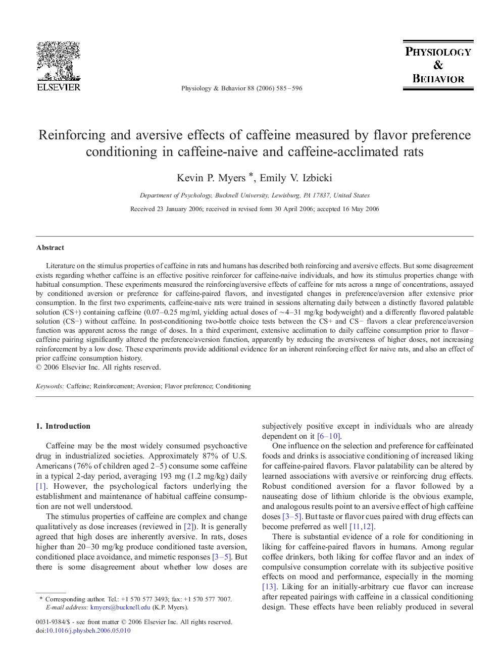 Reinforcing and aversive effects of caffeine measured by flavor preference conditioning in caffeine-naive and caffeine-acclimated rats